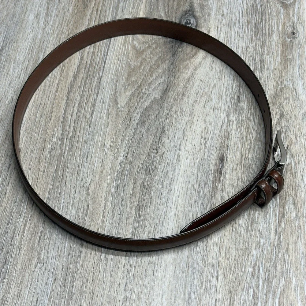 Perry Ellis Dress Belt Mens 38/95 Brown Bonded Leather Silver Buckle